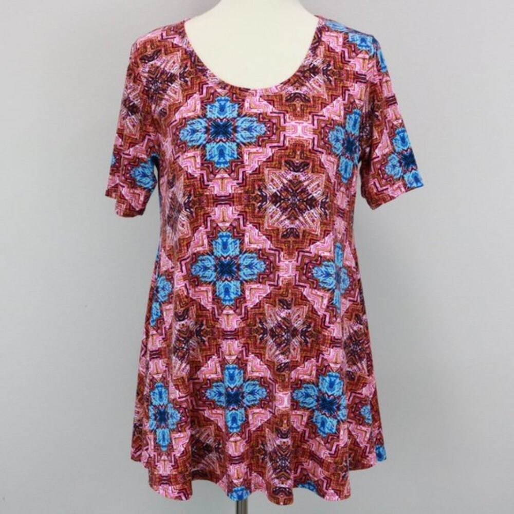 LuLaRoe Pink and Blue Geometrical Perfect T